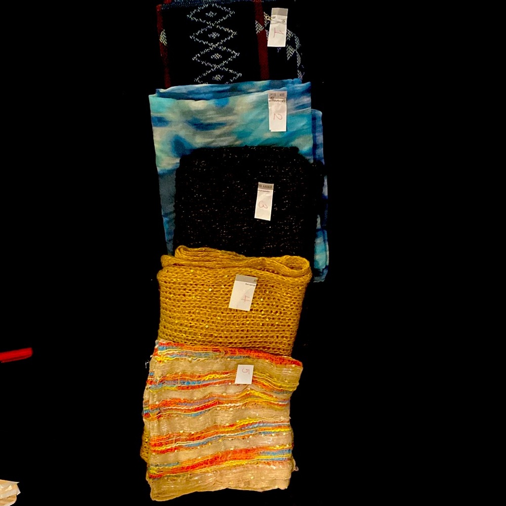 Infinity scarves-different colors, sizes and lengths.